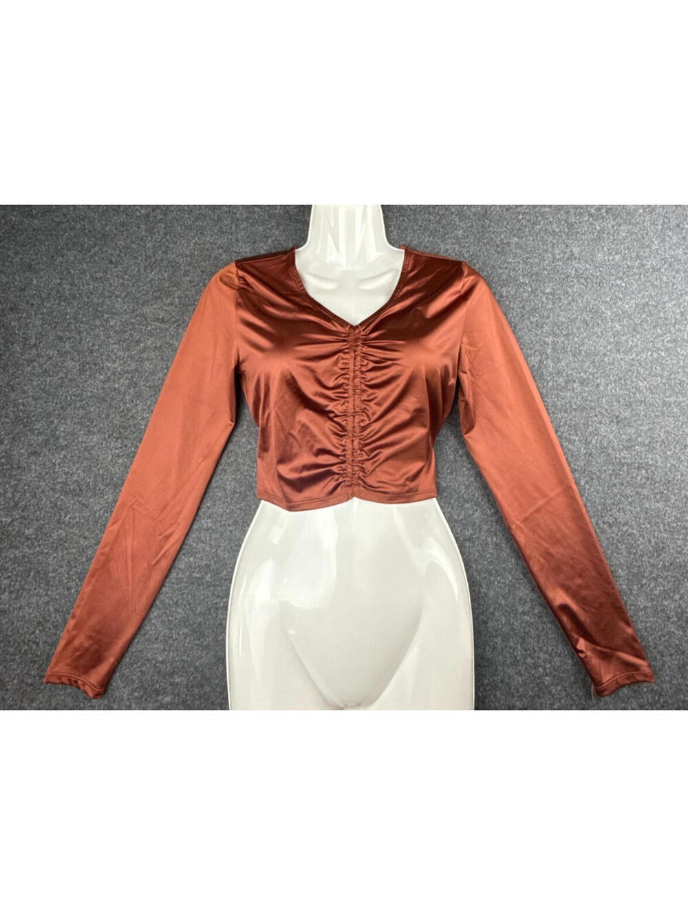 Calia Womens XXL Ruched Rash Guard Crop Top Brown Long Sleeve Swim Top NWT